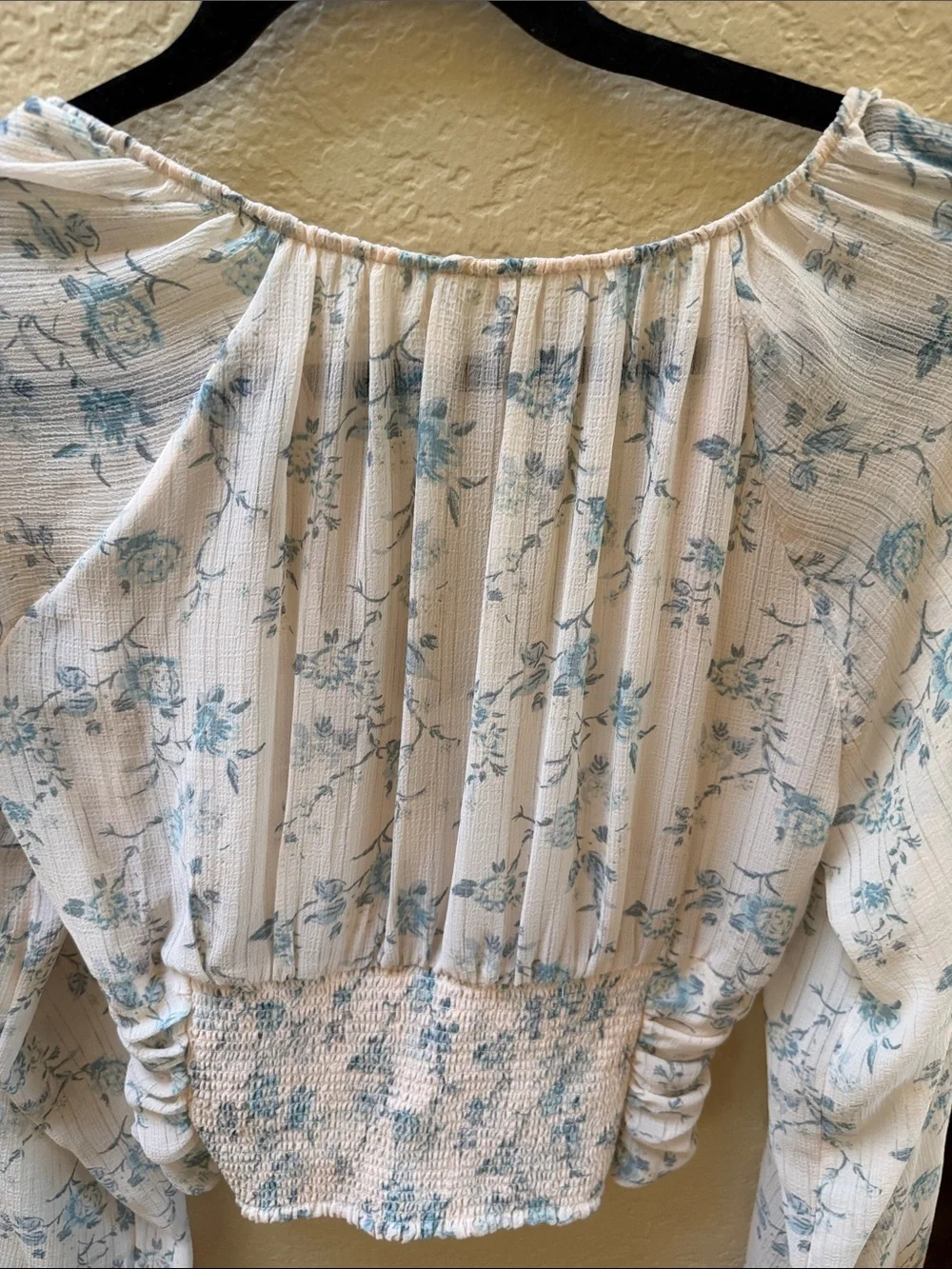 Free People Cream Top with Light Blue Floral Print